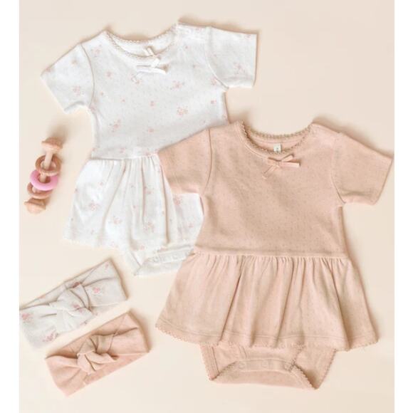 Quincy Mae Pointelle Skirted Onesie in Melon - Size 3-6 Months - Picture 3 of 3